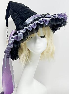 手作大帽檐魔法女帽万圣节头饰哥
