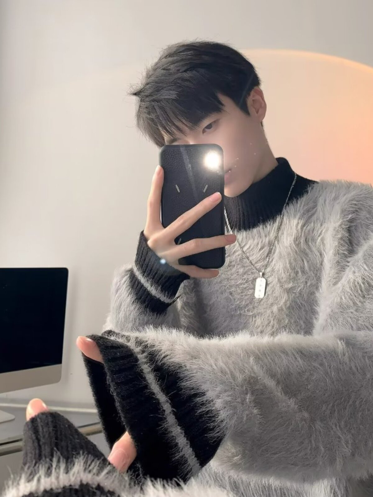 모헤어 스웨터 남성 겨울 일본식 게으른 복고풍 라운드 넥 밍크 머리 특대 커플 두꺼운 스웨터