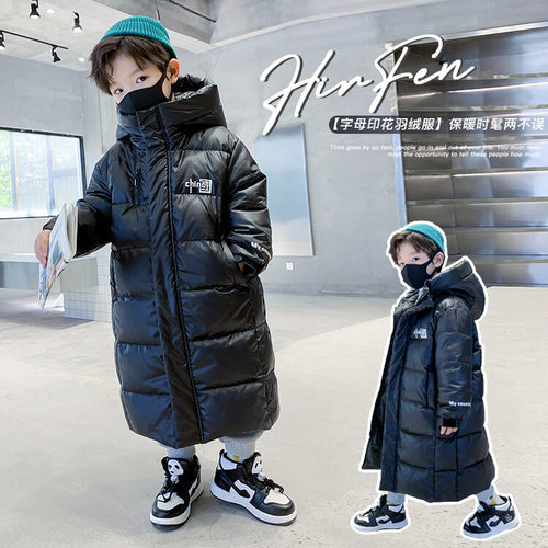 儿童羽绒服男童中长款2022新款洋气男孩中大童童装免洗青少年冬装