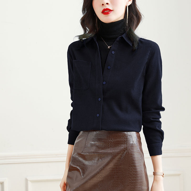 加厚磨毛衬衫女2021秋冬新款复古设计感小众上衣时尚百搭叠穿衬衣