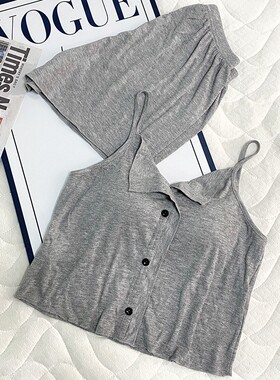 小吊带睡衣女款夏季莫代尔休闲性感2025新款带胸垫夏天灰色两件套