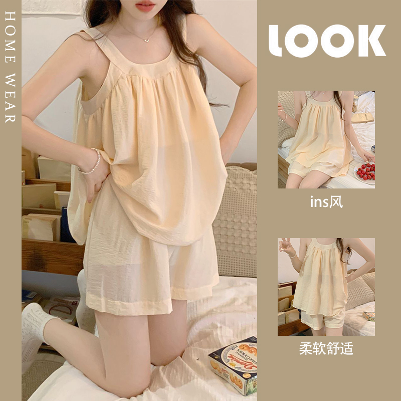 睡衣女纯棉ins风夏天家居服套装