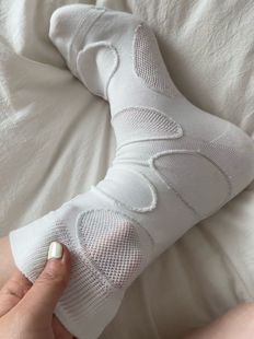 袜子女夏白色袜子中筒袜小红书同款 镂空透气袜简约 圆月星星薄款