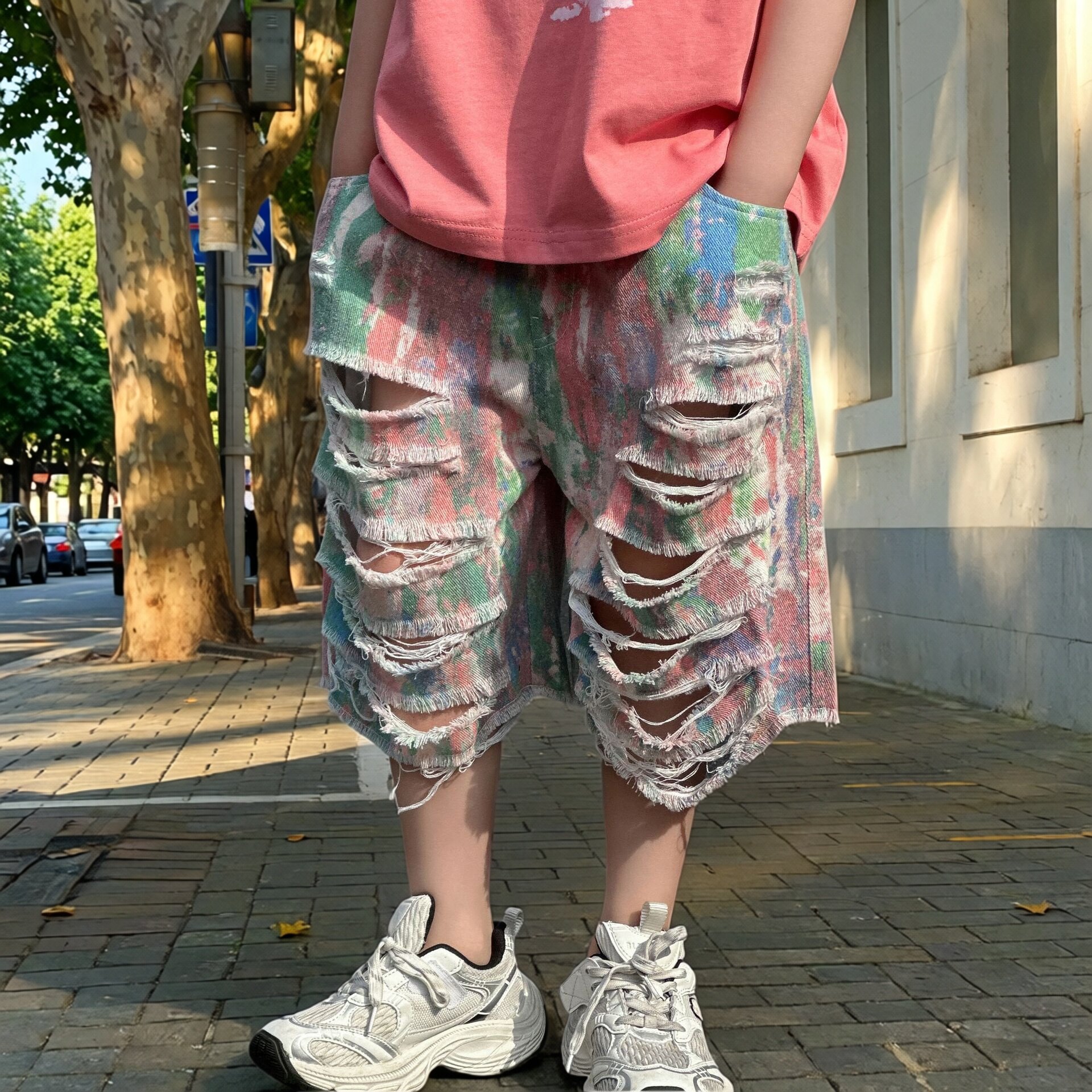 男童破洞牛仔短裤2026新款儿童时髦洋气五分裤男孩痞帅街舞裤子潮