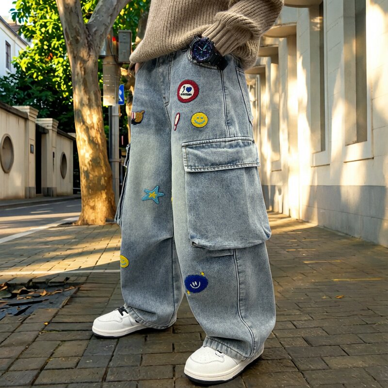 儿童装男童春装裤子2026新款中大童春秋款直筒牛仔裤春季男孩长裤