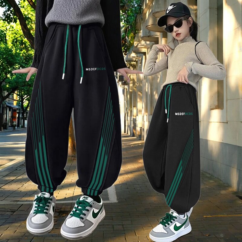 女童束脚裤休闲运动裤中大童松紧腰长裤春秋新款长条纹2026年新款