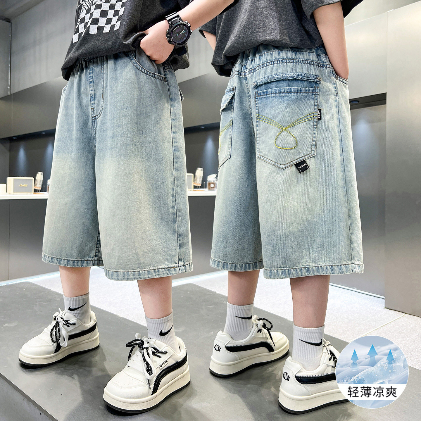男童夏季宽松牛仔五分短裤薄款