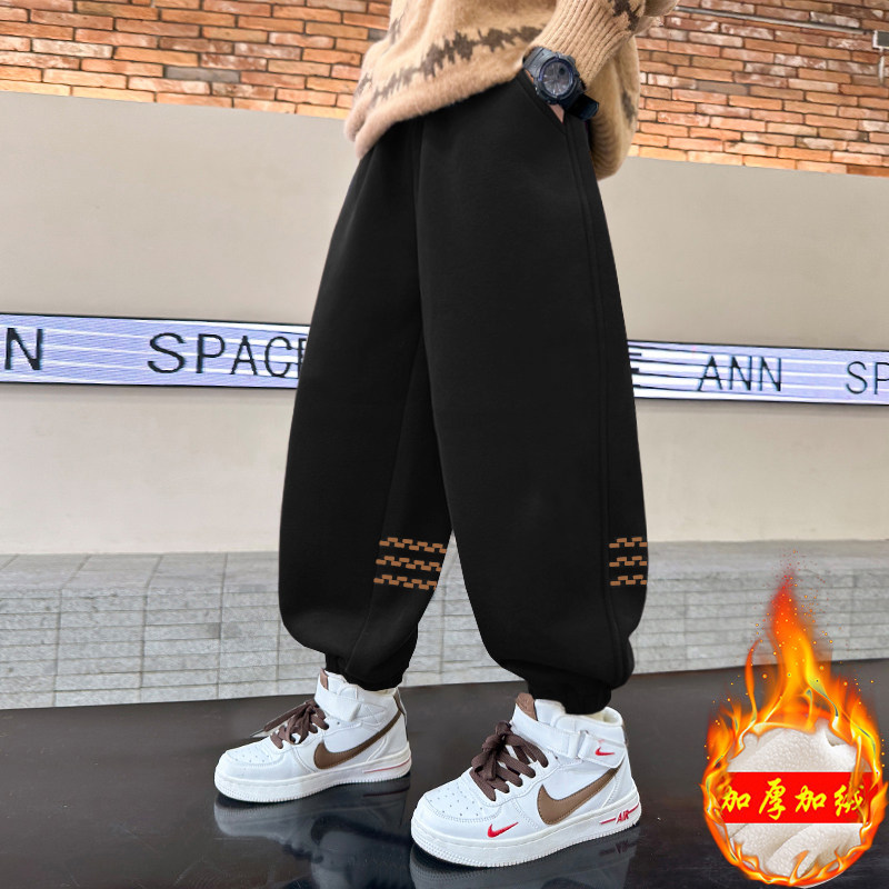 男童黑色束脚裤加绒加厚休闲运动长裤中大童秋冬新款潮运动裤2026,童装/婴儿装/亲子装,裤子,淘宝优惠券,粉丝福利购,淘宝优惠卷