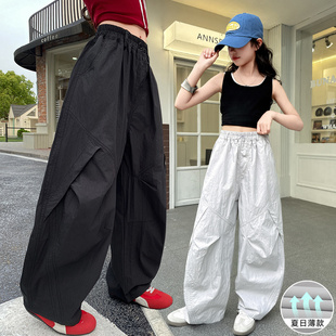 女童阔腿裤2026年新款时髦宽松休闲长裤松紧腰直筒夏季工装裤薄款