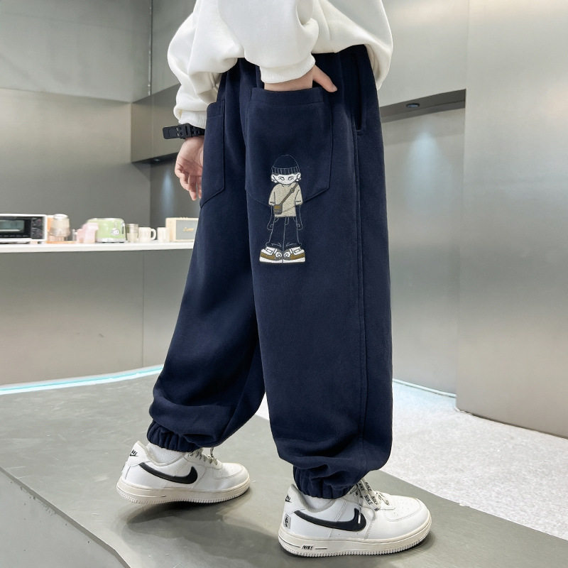 男童秋冬款裤子2025新款中大童秋装宽松男孩加绒束脚儿童运动卫裤