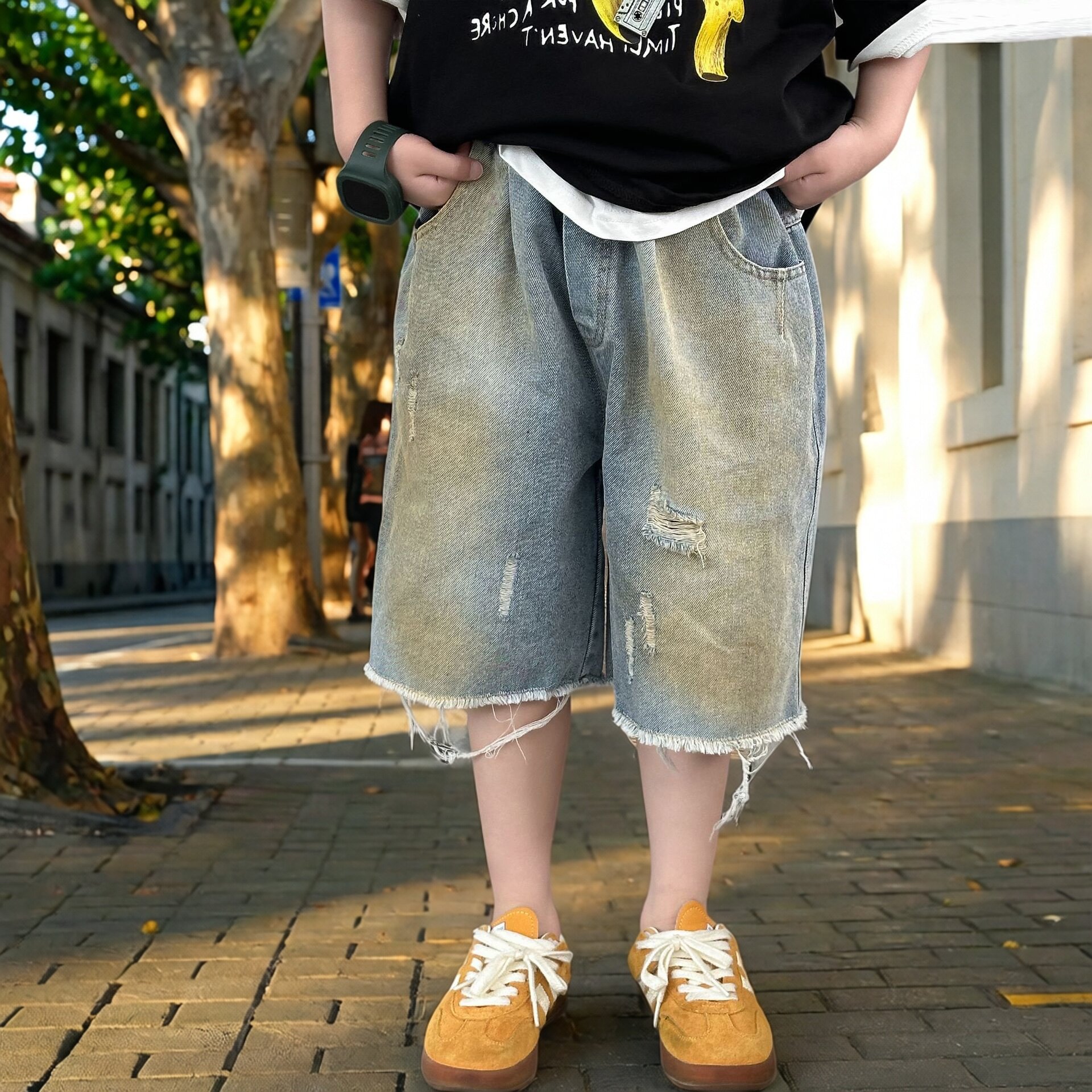 男童夏装牛仔短裤2026新款儿童夏季中裤男孩五分裤破洞裤子童装潮