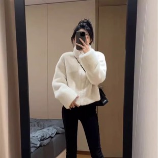 皮草外套女羊羔毛立领小个子濑兔毛短款 外衣 白色毛毛外套女冬季