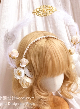 lolita花朵羽毛发箍古典