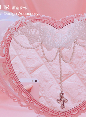 蕾丝复古十字架唯美风短项链