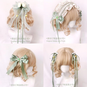 原创若草色花边蝴蝶结发饰边夹bbd洛丽塔头饰森系少女Lolita小物