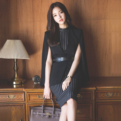 2026春夏 韩版女装时尚套装斗篷披肩女神范西装两件套连衣裙