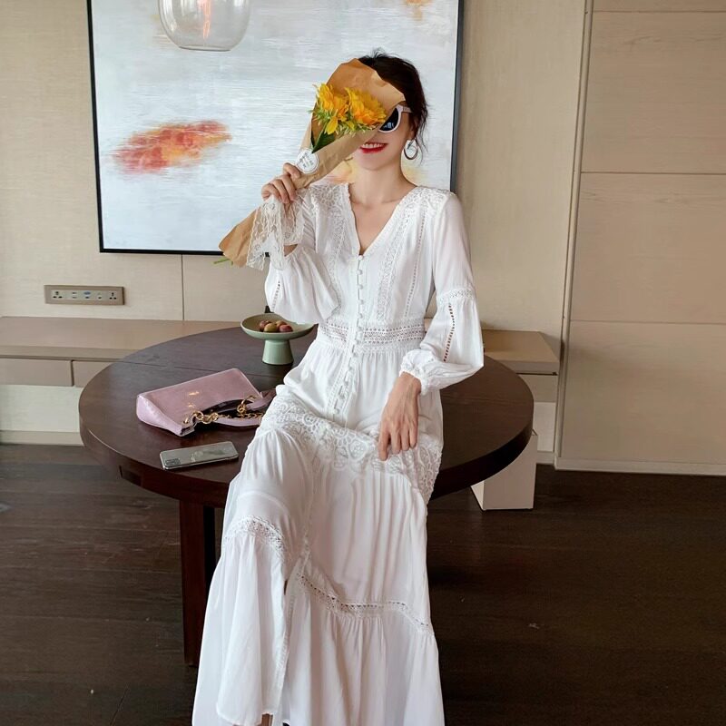 白色仙女长裙云南旅游穿搭海边度假西藏青海湖沙漠拍照显瘦沙滩裙