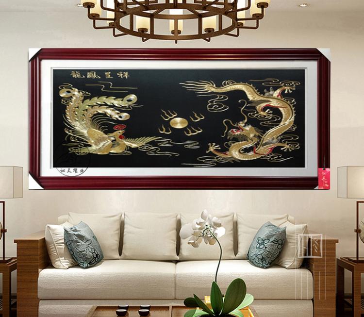 中国刺绣沁天湘绣工盘金精品龙凤