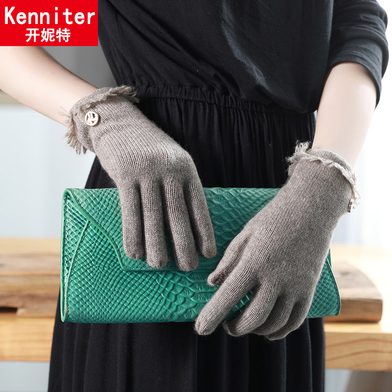 手套女冬天可爱保暖纯山羊绒开车触屏户外毛线针织女士手套秋冬季