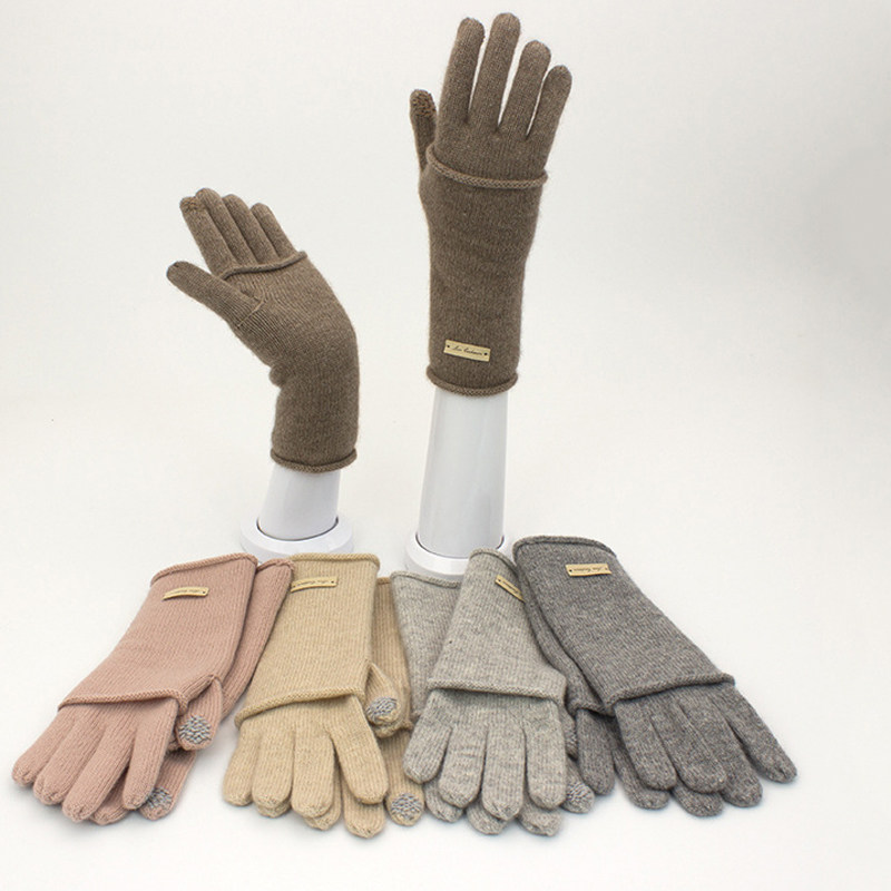 手套女冬季新款韩版女士手套双层保暖多功能针织羊绒触屏手套