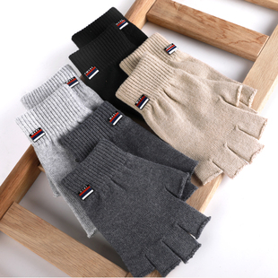 半指手套女冬天可爱保暖骑车开车学生写字毛线露指半截男女士手套