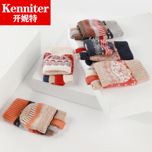 半指手套冬季女保暖加绒加厚露指翻盖挂脖学生儿童男女手套6-10岁