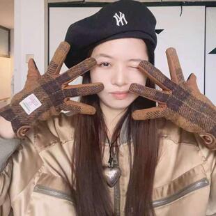 哈里斯harris tweed粗花呢羊毛秋冬加绒保暖触屏情侣款男女士手套