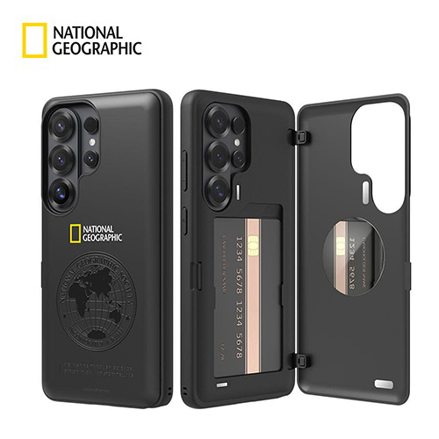 国家地理适用三星s26ultra手机壳 双层防摔s25ultra可插卡保护套经典地球图S24保护壳带卡槽放两张卡可挂绳