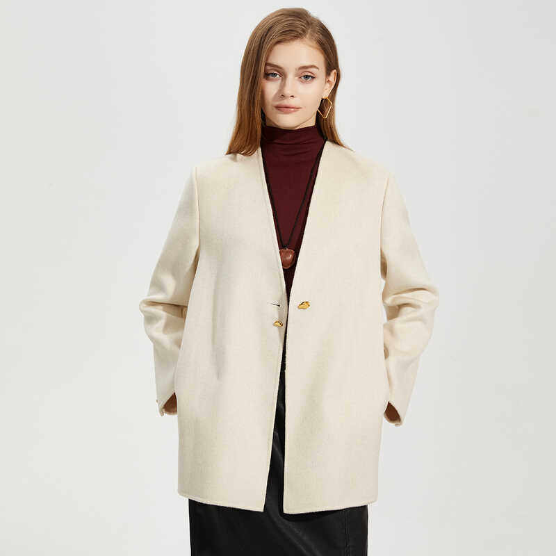 她图羊毛双面呢大衣女2024秋冬新款v领小个子高级感V领羊绒外套