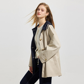 高级感大牌显瘦休闲外套 新款 她图宽松时尚 撞色连帽风衣女2025秋季