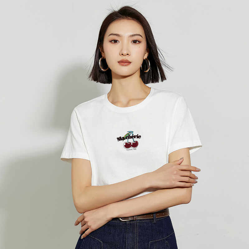 植物樱桃印花短袖T恤女图片
