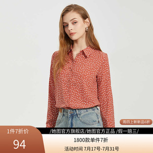 显瘦polo领短衬衣上衣 她图旗舰店2024春秋新款 长袖 波点衬衫 女修身
