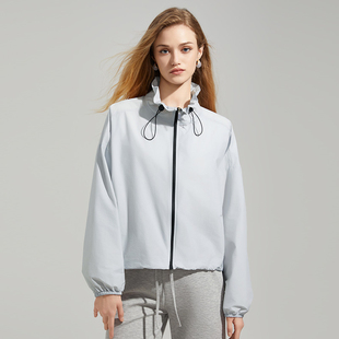 她图2025夏季新款抽绳防晒外套女时尚灰色短款立领薄夹克休闲外套