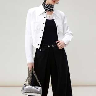 她图专柜100%棉白色牛仔短外套女2026春装新款polo领洋气休闲夹克