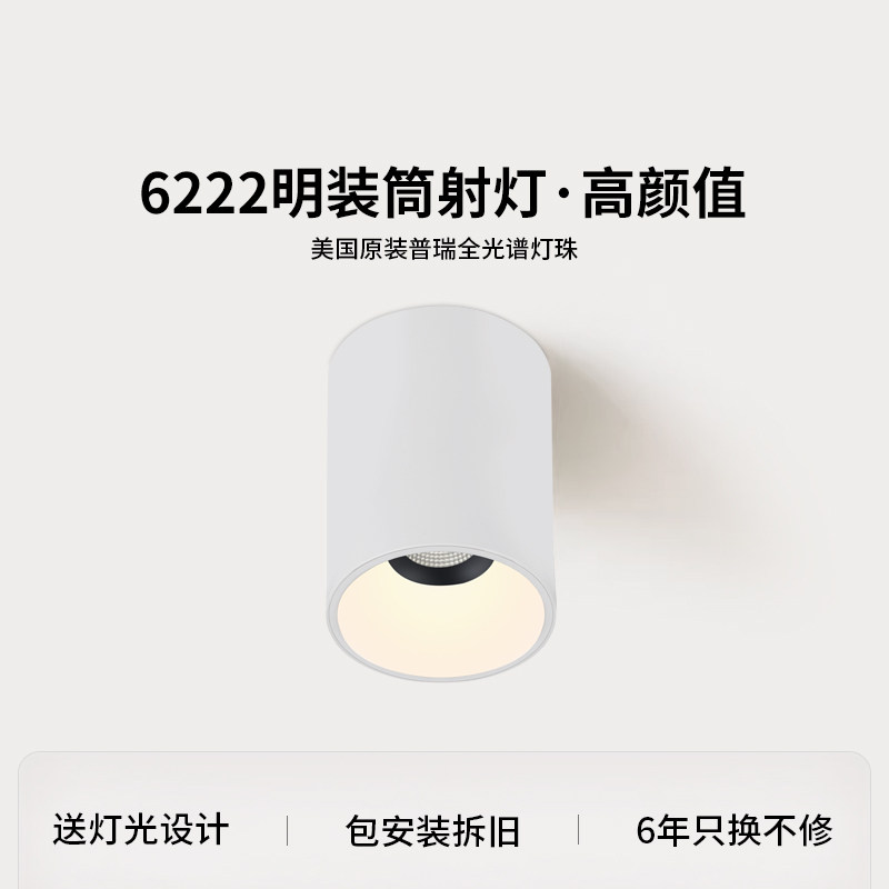 爱多辉明装筒灯cob射灯吸顶式全光谱RG0护眼小山丘洗墙天花灯6222