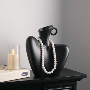 锁骨陶瓷花瓶黑色侘寂风桌面设计感家居装饰摆件客厅餐桌玄关花器