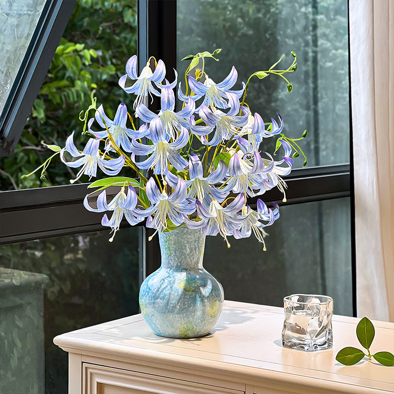 莫奈风百合花仿真花轻奢高级感客厅插花客厅餐桌摆件艺术家居摆设