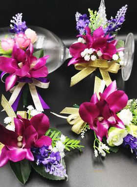 商务公司年会兰花胸花紫色逼真满天星开业贵宾礼仪襟花新品直销