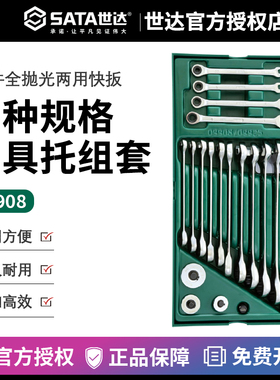世达五金工具托19件组套两用快扳套筒棘轮扳手汽修汽保套装 09908