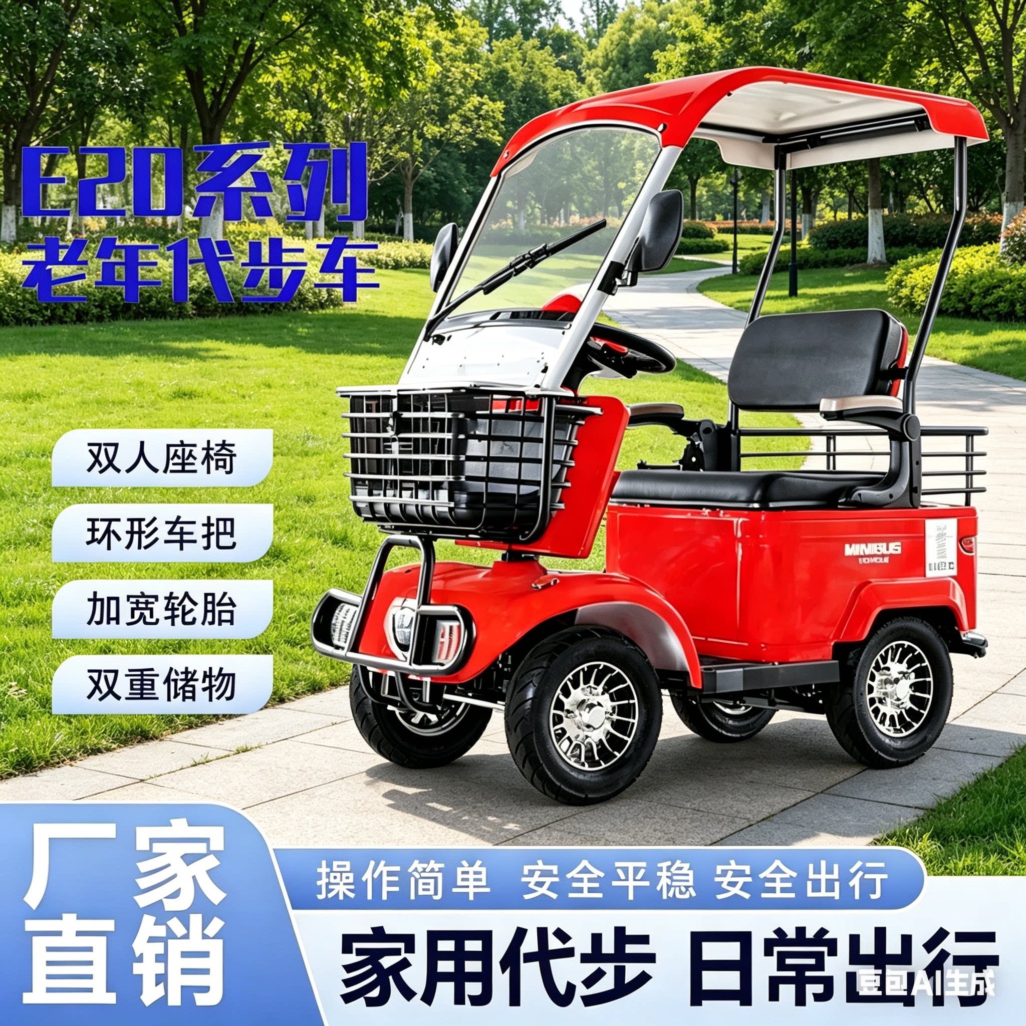 小巴士接送孩子四轮电动车老年代步车残疾人专用电动代步车E20