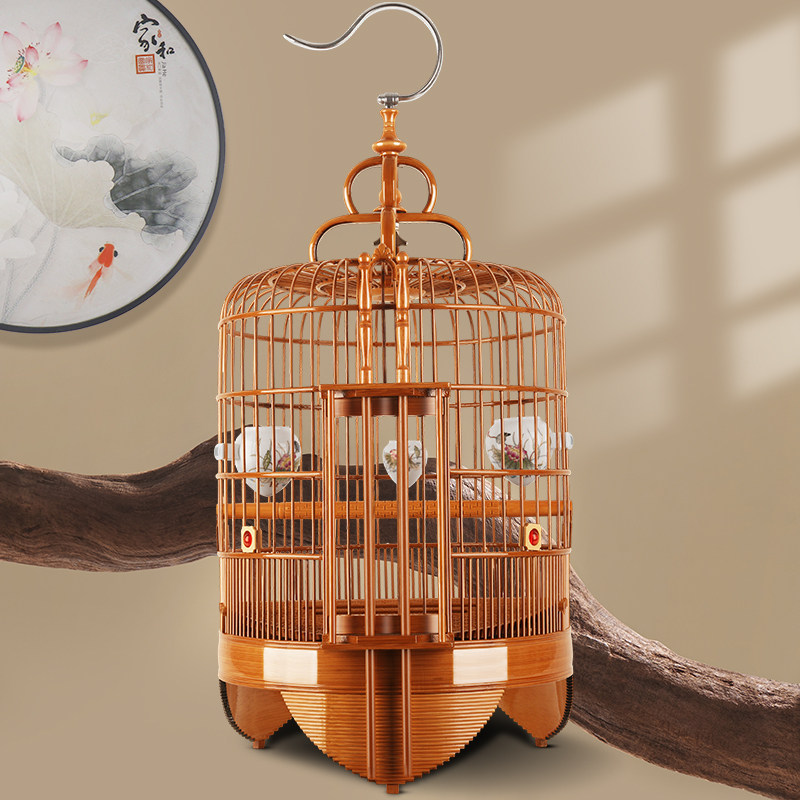 广式鸟笼精品手工竹制全套大号画眉八哥撩歌四喜母广式鸟笼子广笼