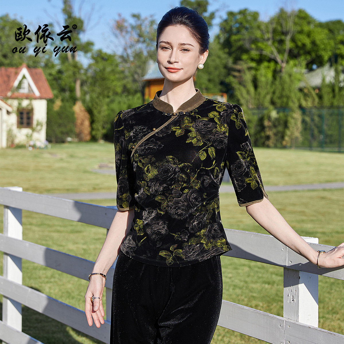 优雅气质妈妈春秋薄上衣中袖T恤图片