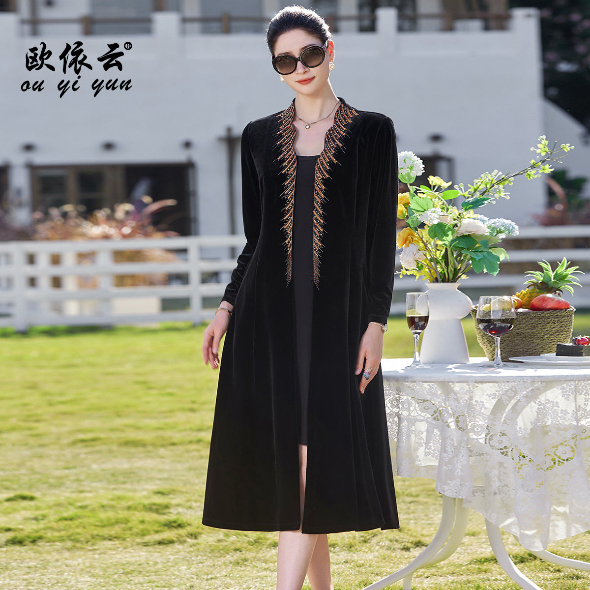 华丽气质长外套优雅洋气妈妈春装图片