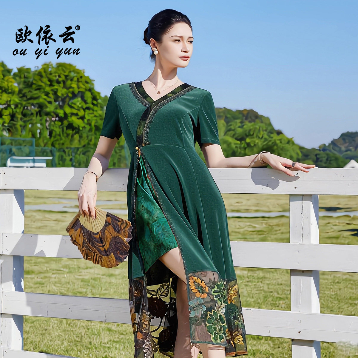 优雅华丽气质连衣裙夏装妈妈长裙图片