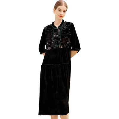 桑蚕丝宽松连衣裙洋气妈妈秋装