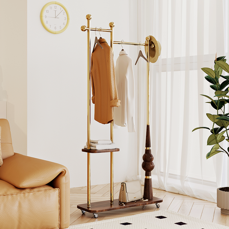 实木挂衣架落地卧室家用挂衣服架子立式衣帽架可移动不锈钢置物架