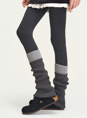 灰色拼接针织堆堆袜套女秋冬保暖配雪地靴长筒腿套y2k辣妹小腿袜