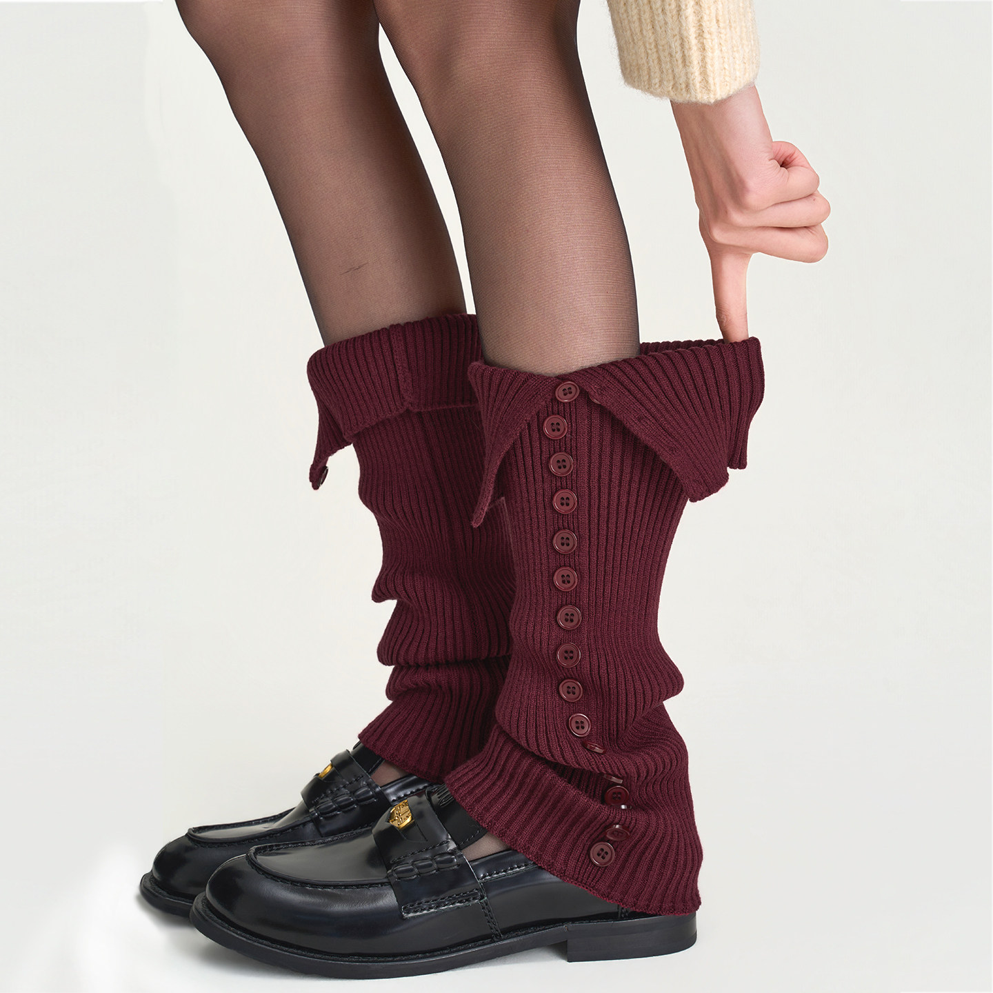 酒红色抽条纽扣袜套女秋冬叠穿开叉千禧y2k保暖显瘦长筒堆堆腿套,女士内衣/男士内衣/家居服,长筒袜,淘宝优惠券,粉丝福利购,淘宝优惠卷