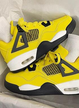 2025新款夏季aj4电母黄色男鞋透气运动板鞋子ins厚底增高老爹鞋女