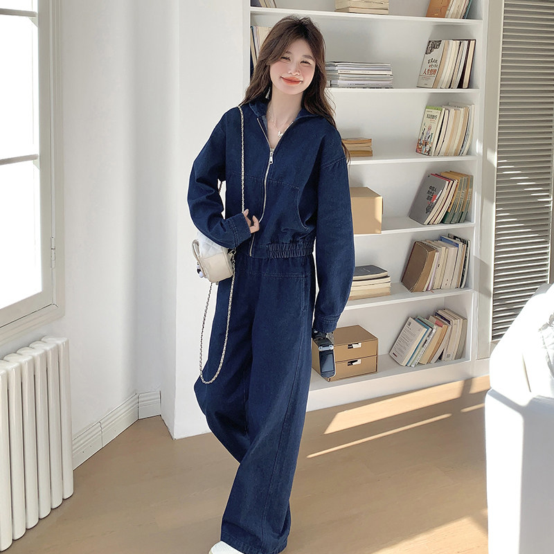 现货有买家秀ZB296-Y1102牛仔两件套休闲连帽套装P165K248，女装运动套装，浙宝296